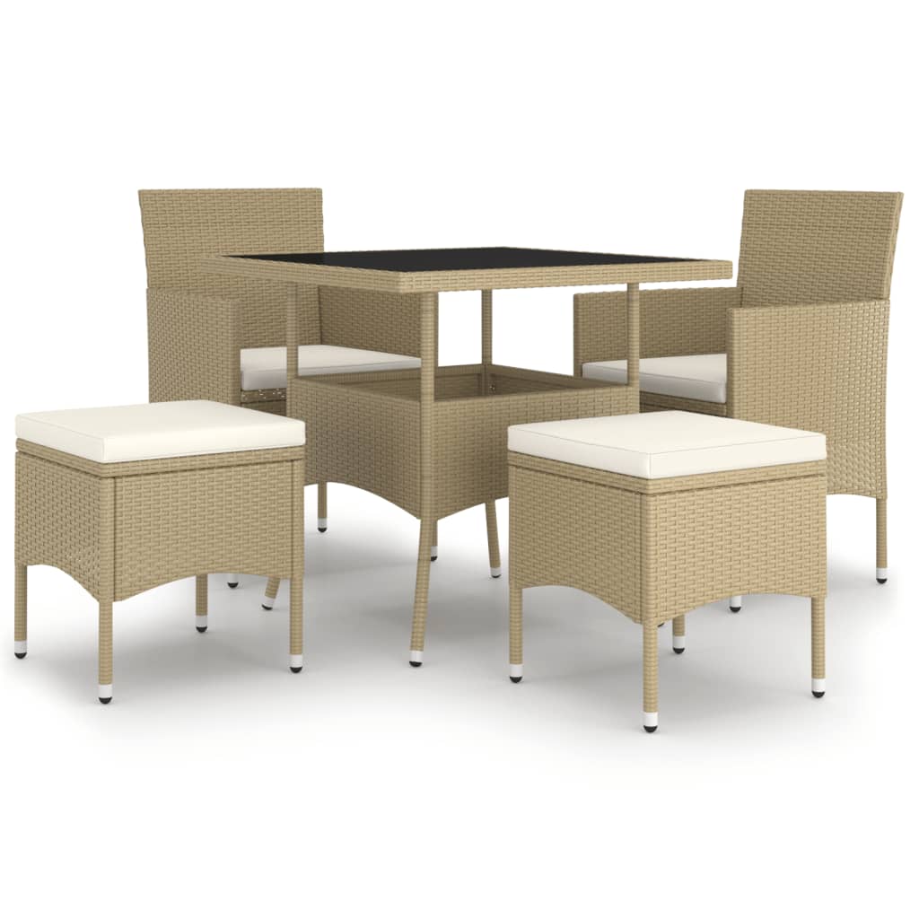 spisebordssæt til haven 5 dele polyrattan beige