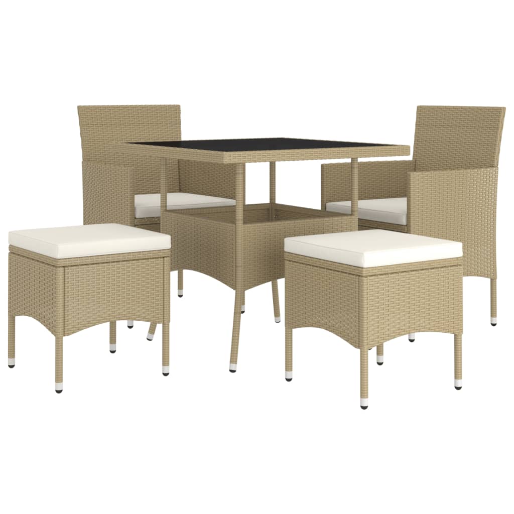 spisebordssæt til haven 5 dele polyrattan beige