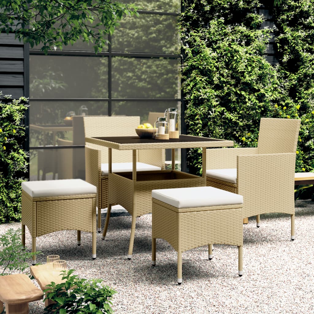 spisebordssæt til haven 5 dele polyrattan beige