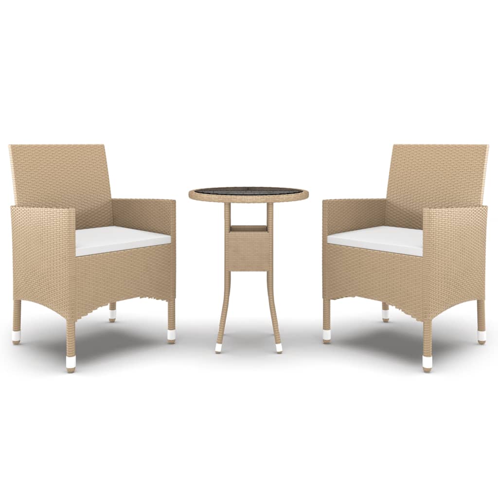 spisebordssæt til haven 3 dele polyrattan beige