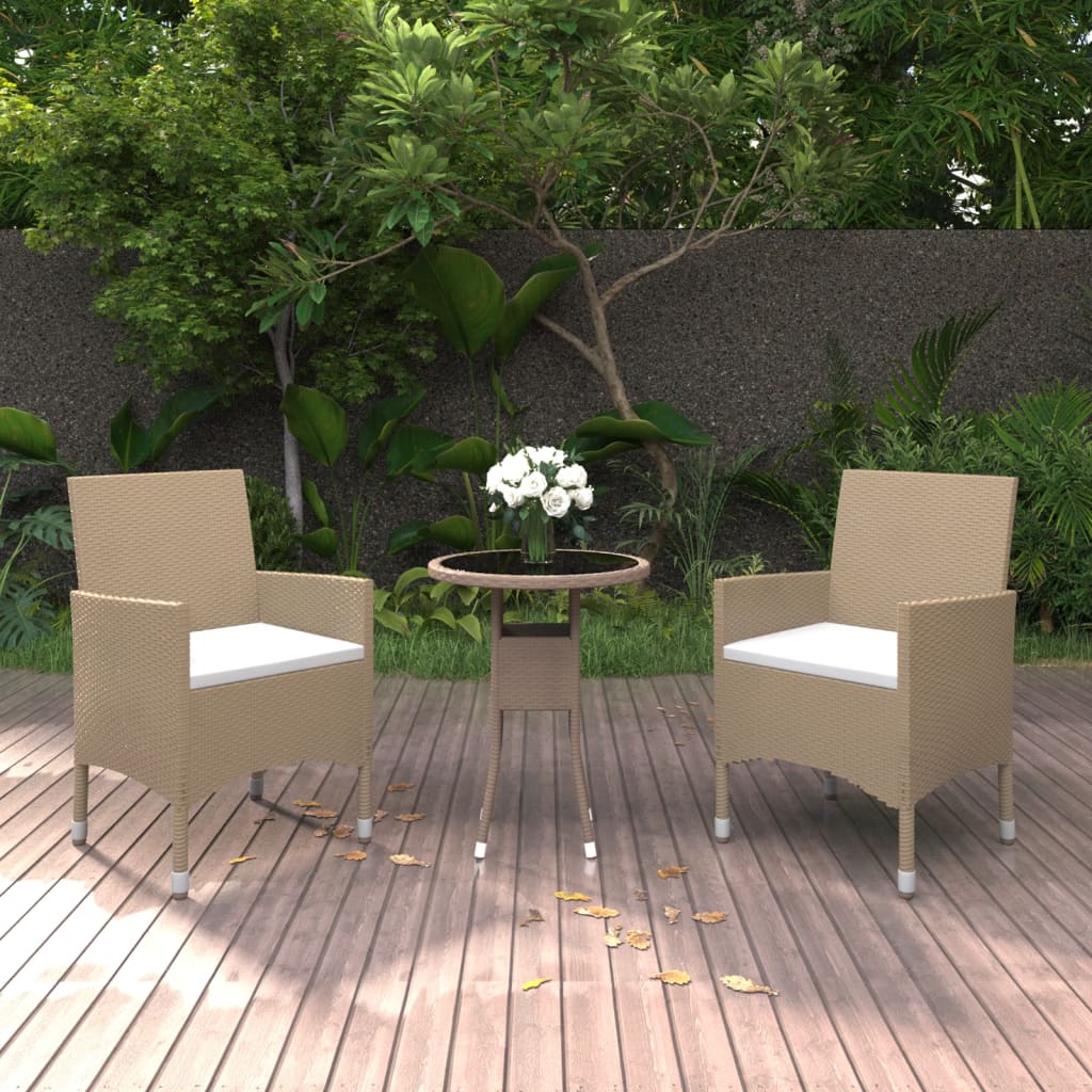 spisebordssæt til haven 3 dele polyrattan beige