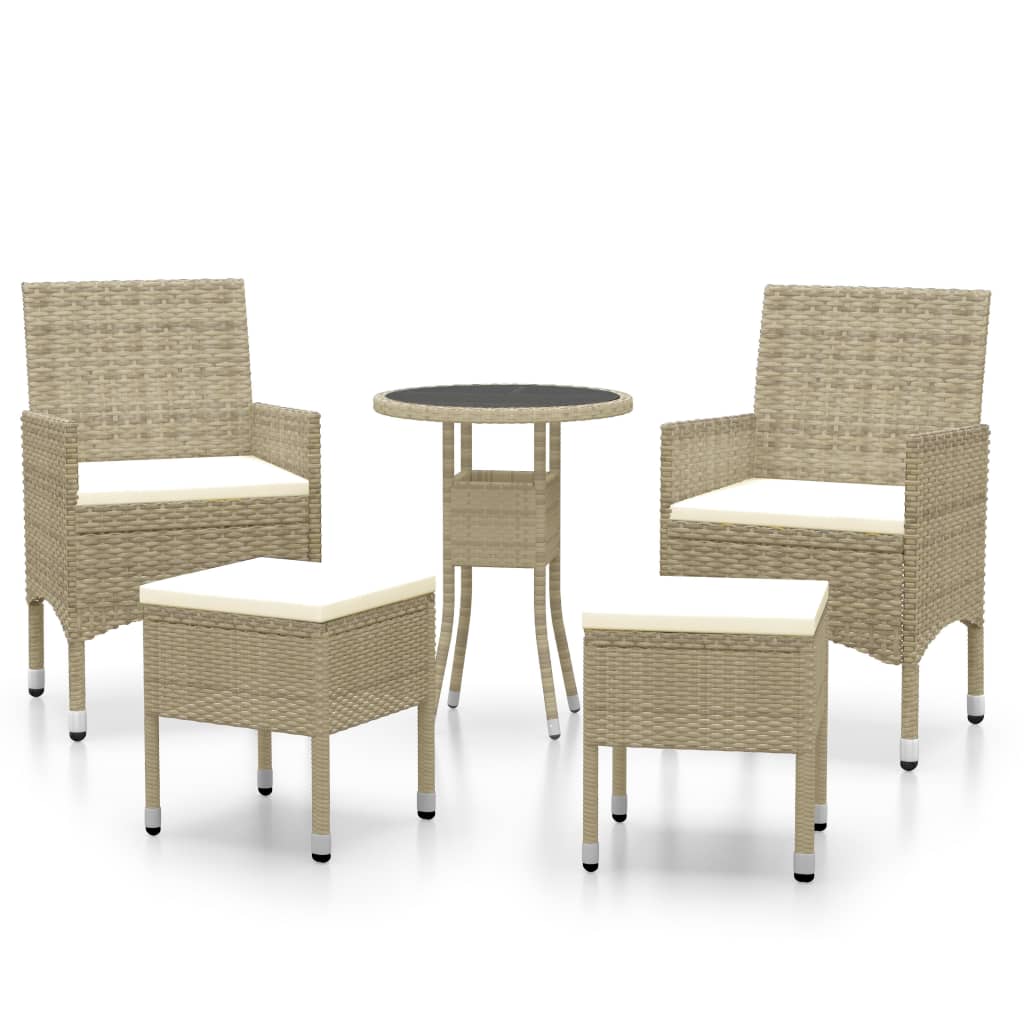 loungesæt til haven 5 dele polyrattan beige