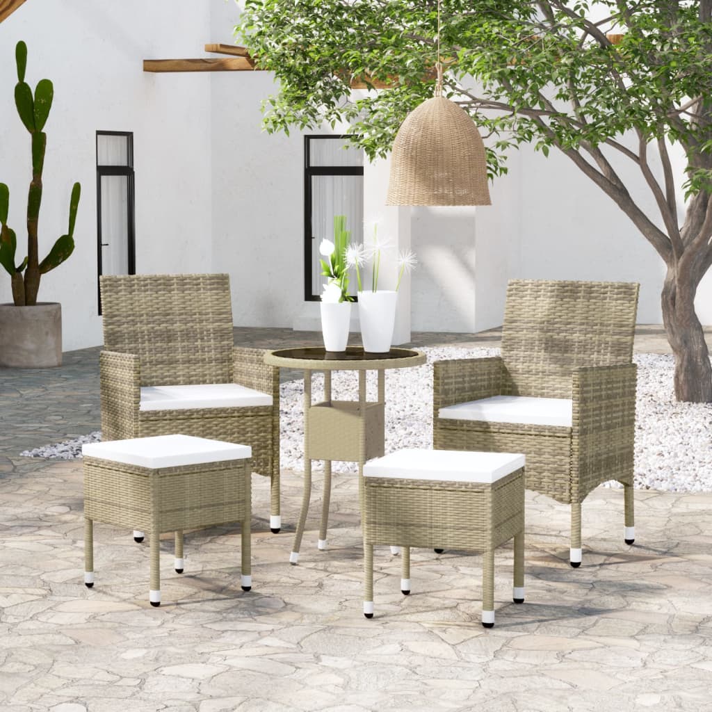 loungesæt til haven 5 dele polyrattan beige