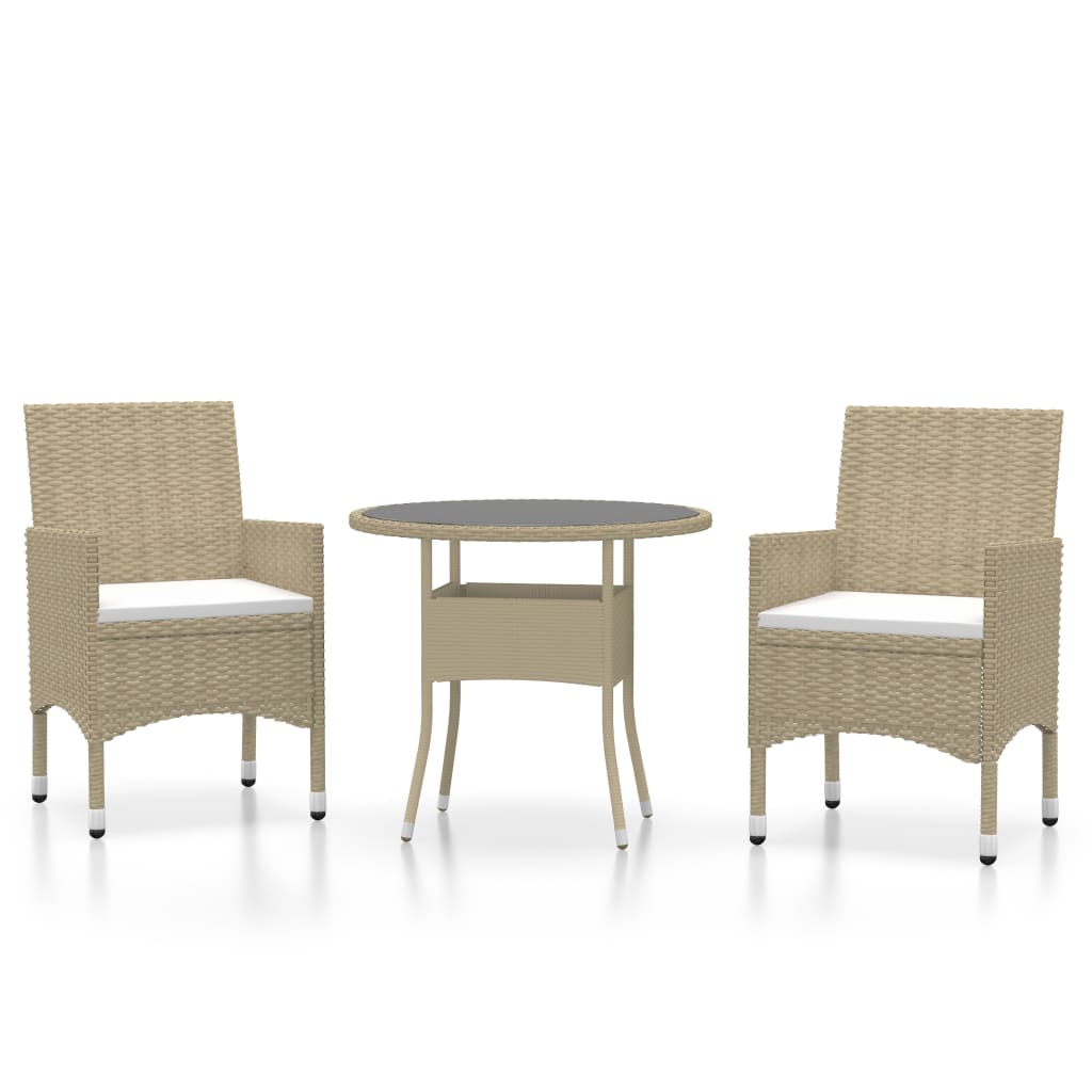 spisebordssæt til haven 3 dele polyrattan beige