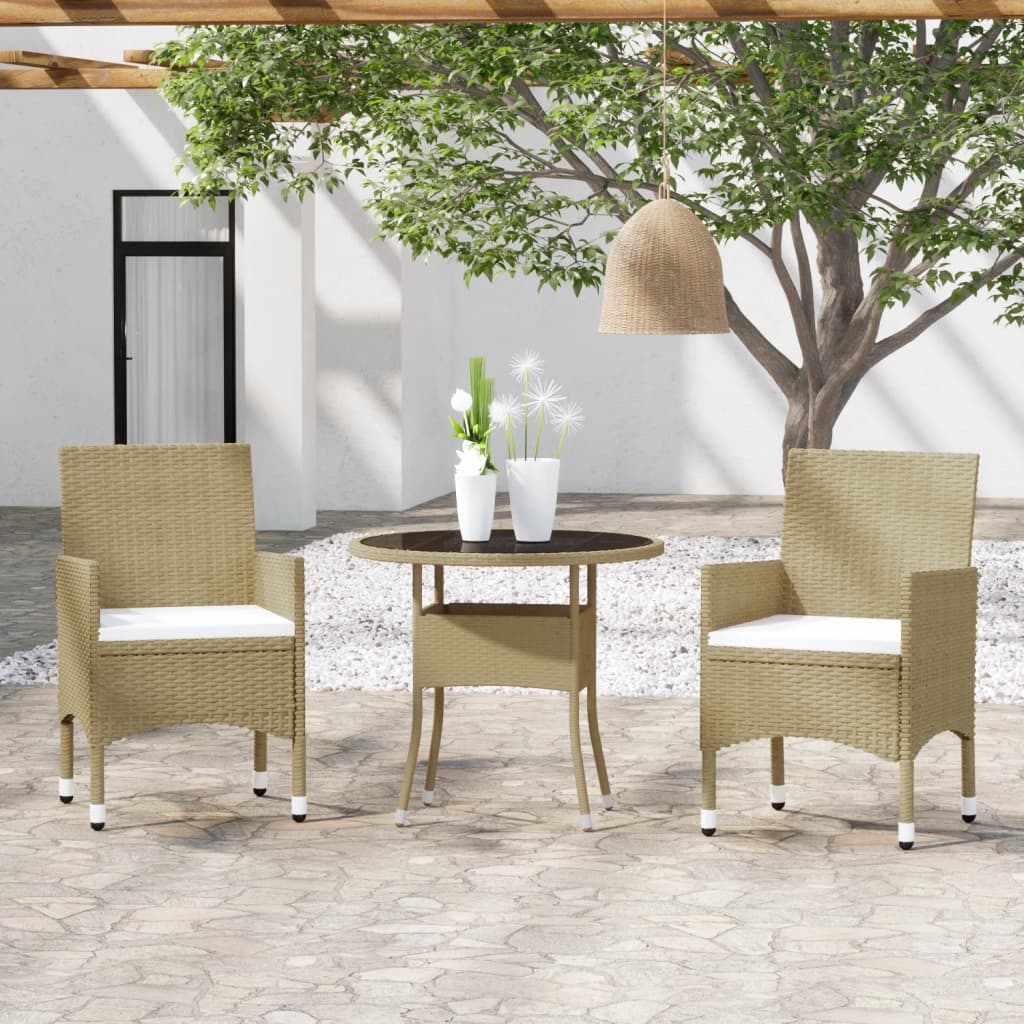 spisebordssæt til haven 3 dele polyrattan beige