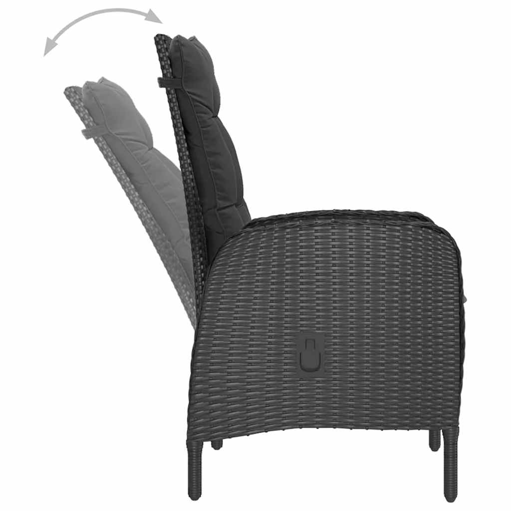 spisebordssæt til haven 9 dele polyrattan og glas sort
