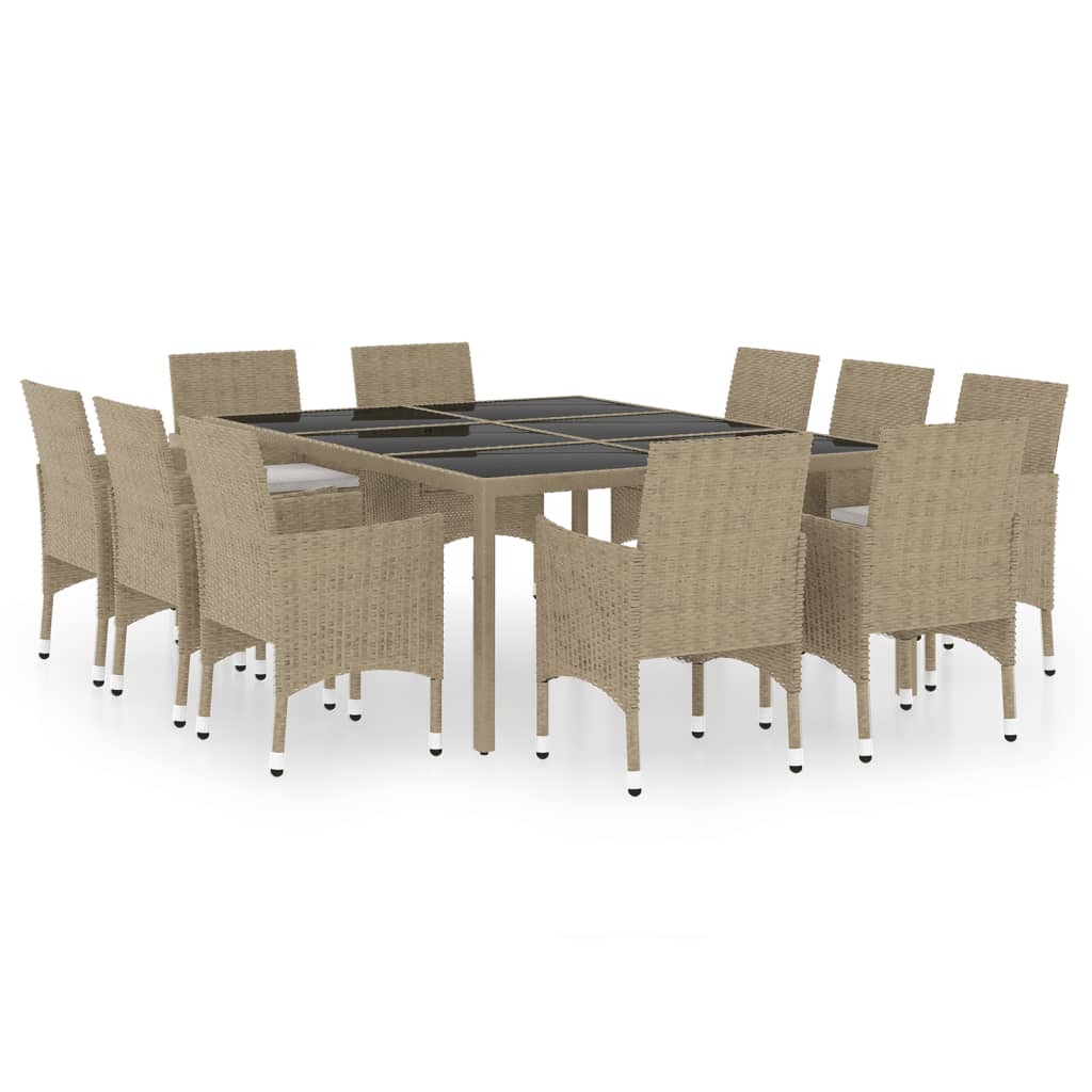 spisebordssæt til haven 11 dele polyrattan beige