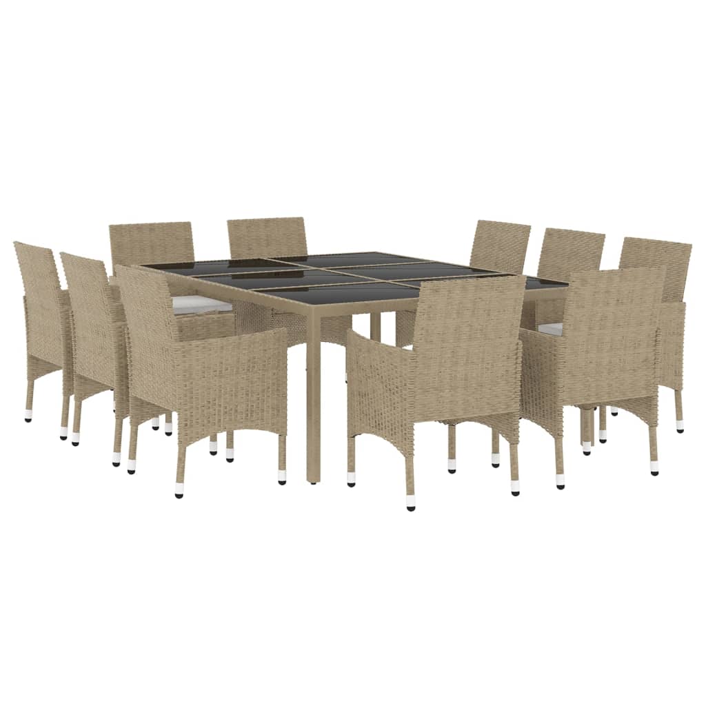 spisebordssæt til haven 11 dele polyrattan beige