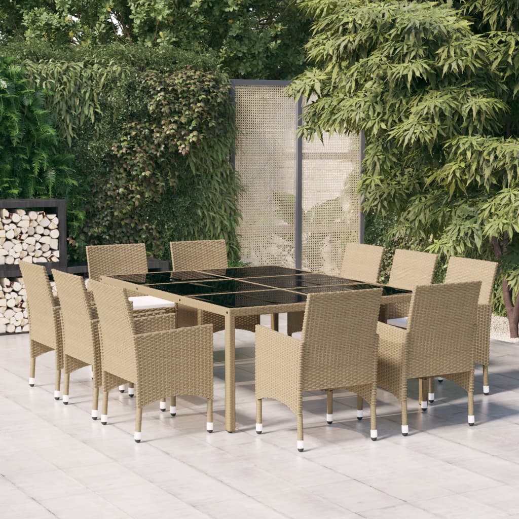 spisebordssæt til haven 11 dele polyrattan beige
