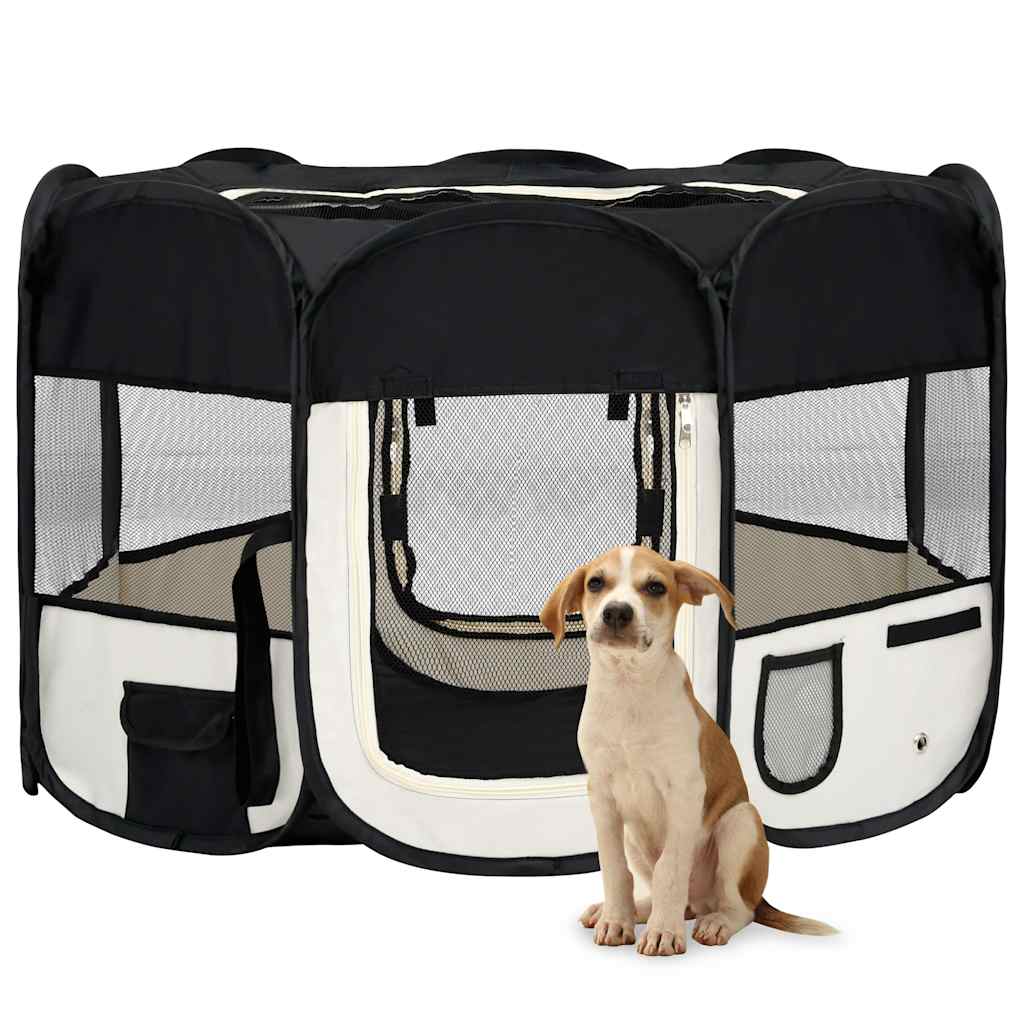 foldbar hundegård med bæretaske 110x110x58 cm sort
