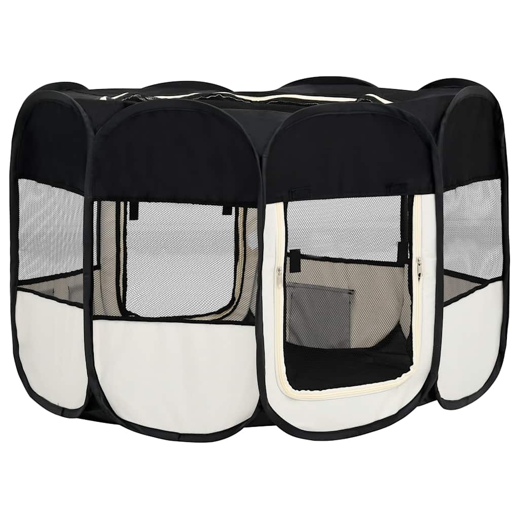foldbar hundegård med bæretaske 125x125x61 cm sort