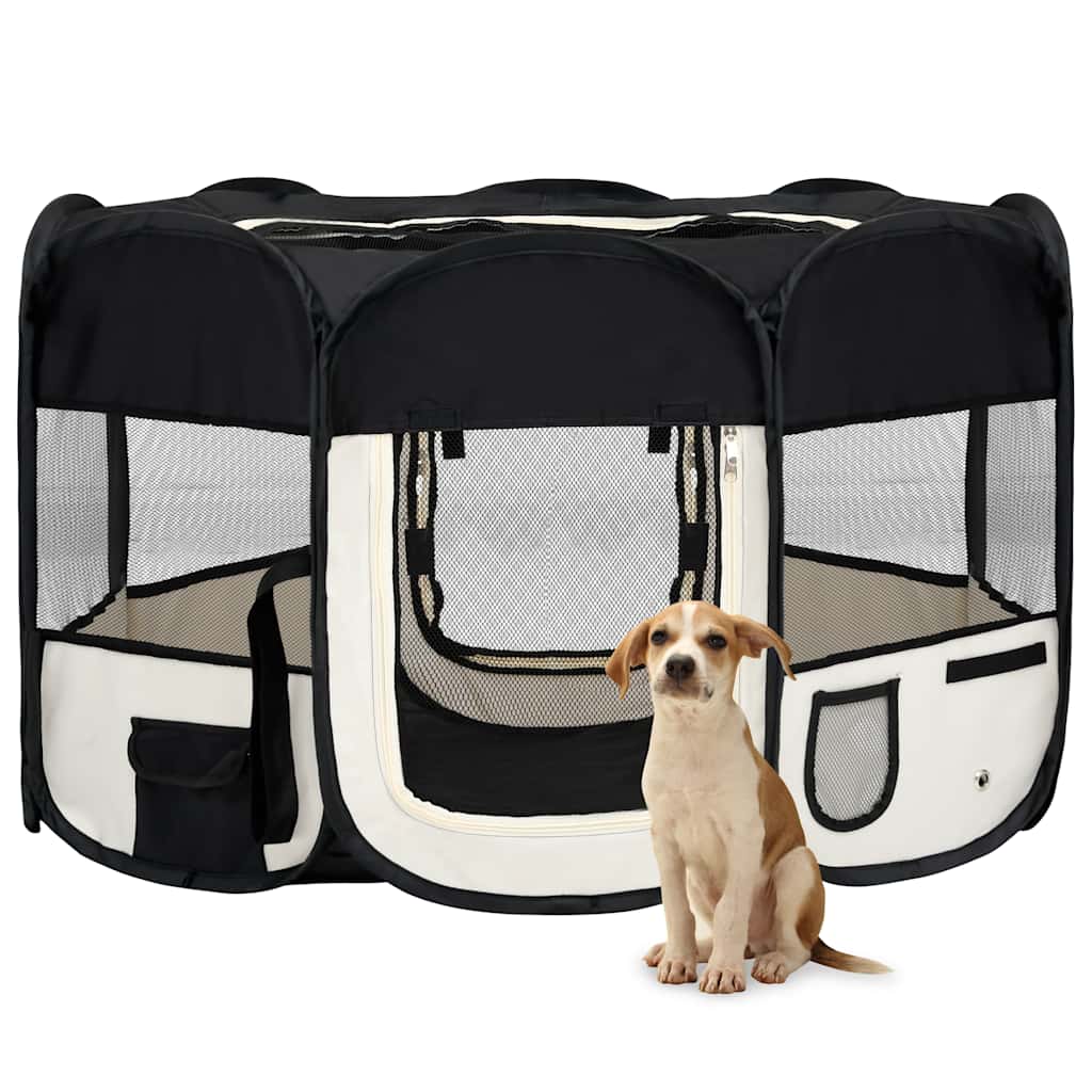 foldbar hundegård med bæretaske 125x125x61 cm sort