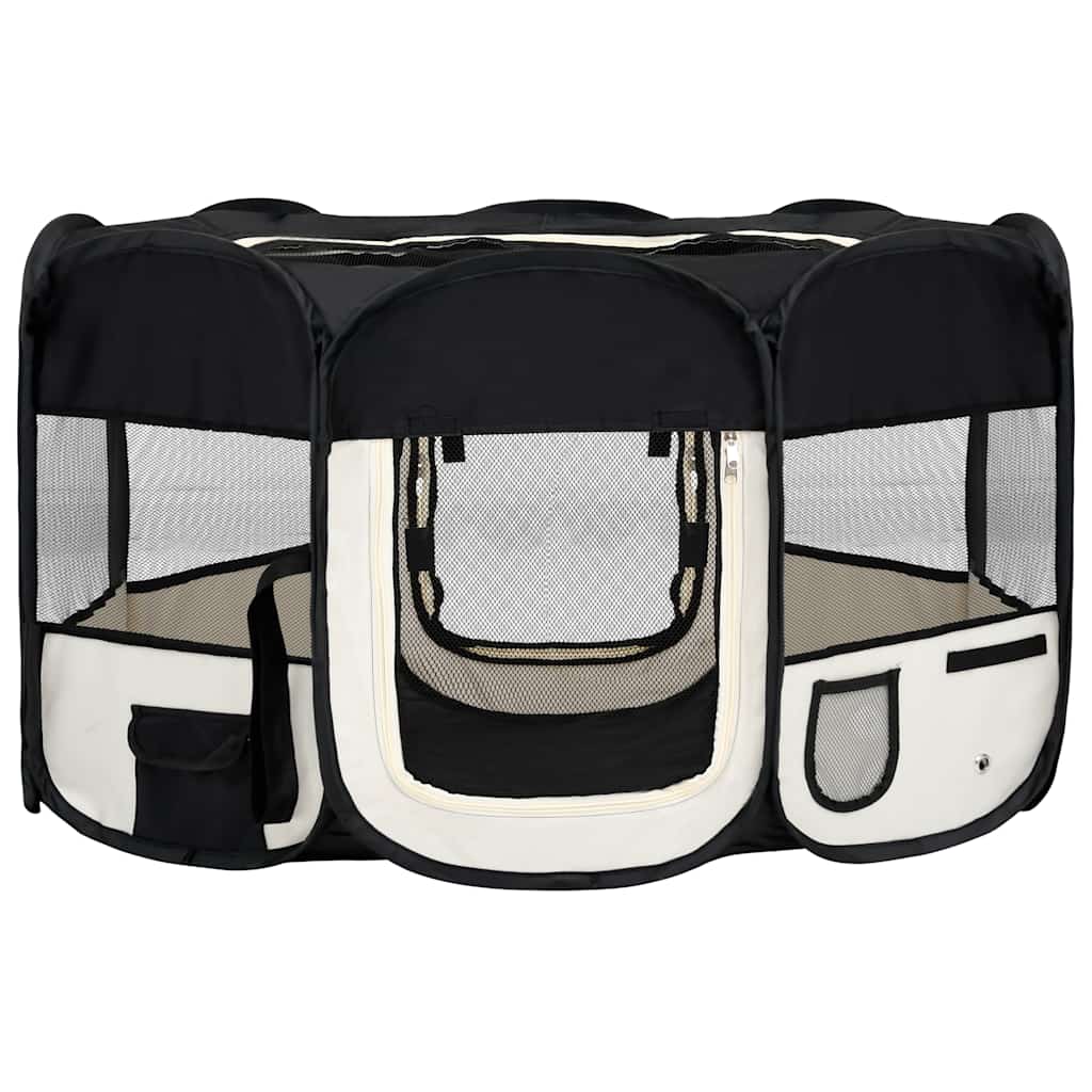 foldbar hundegård med bæretaske 145x145x61 cm sort