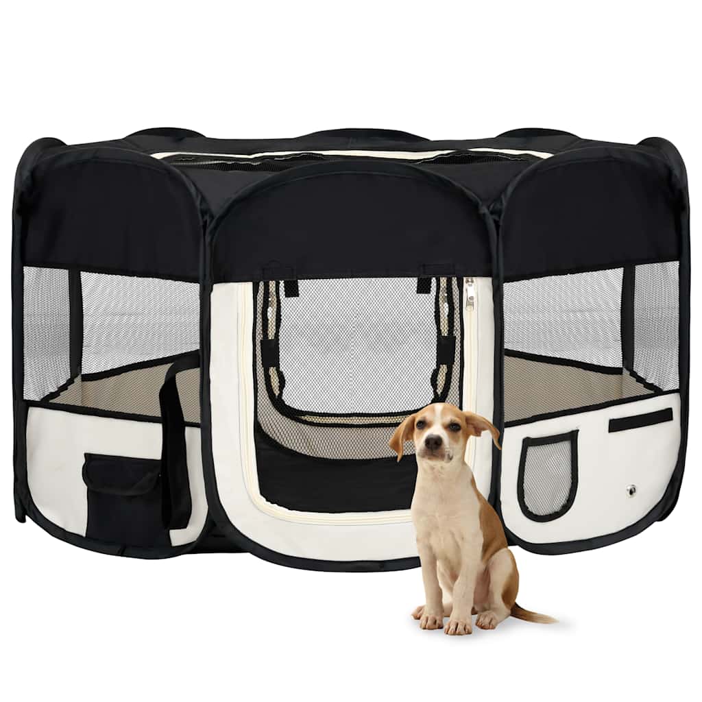 foldbar hundegård med bæretaske 145x145x61 cm sort