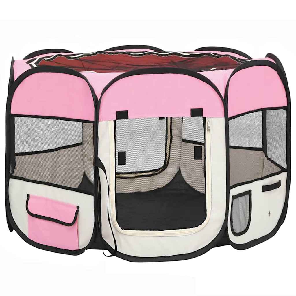 foldbar hundegård med bæretaske 90x90x58 cm pink