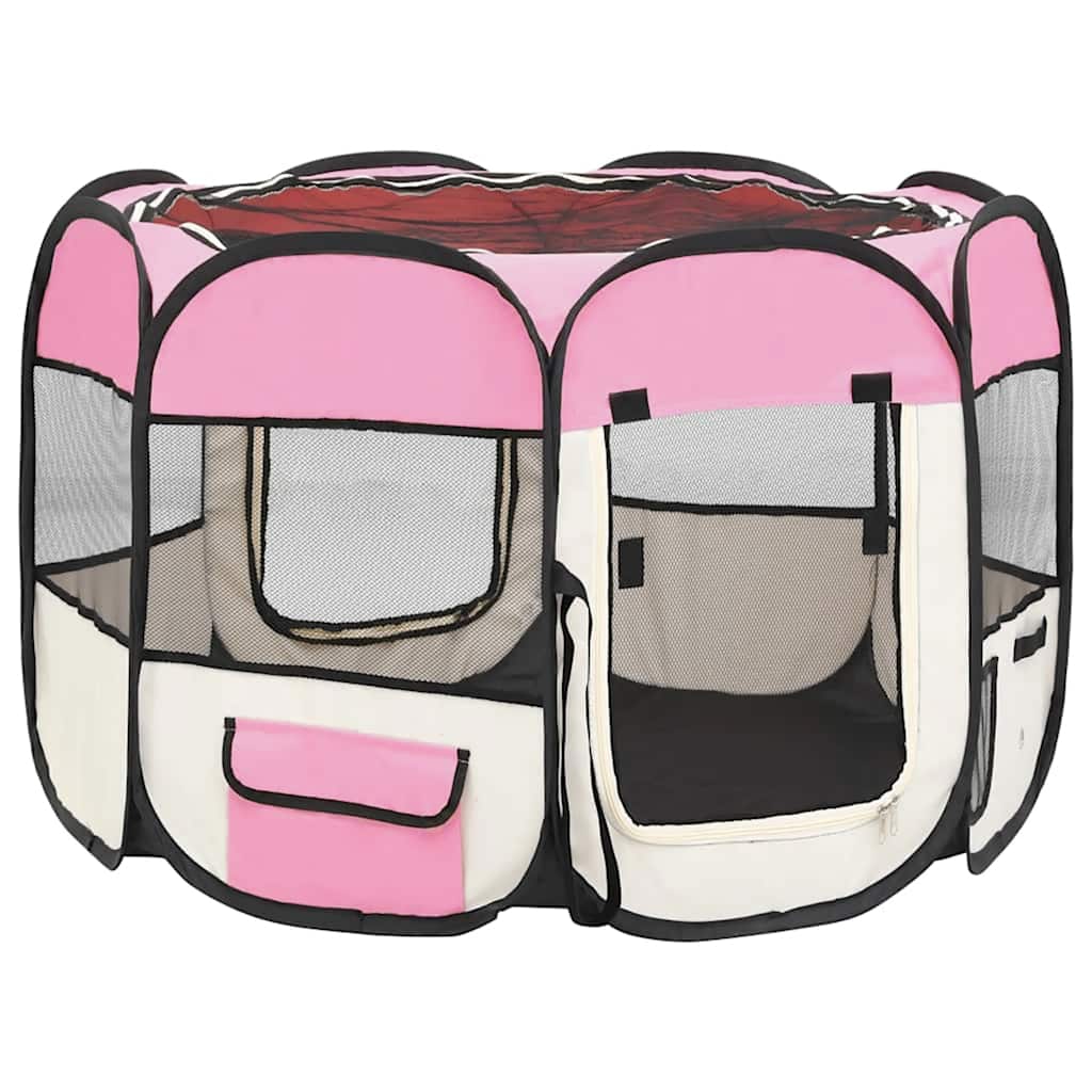 foldbar hundegård med bæretaske 90x90x58 cm pink
