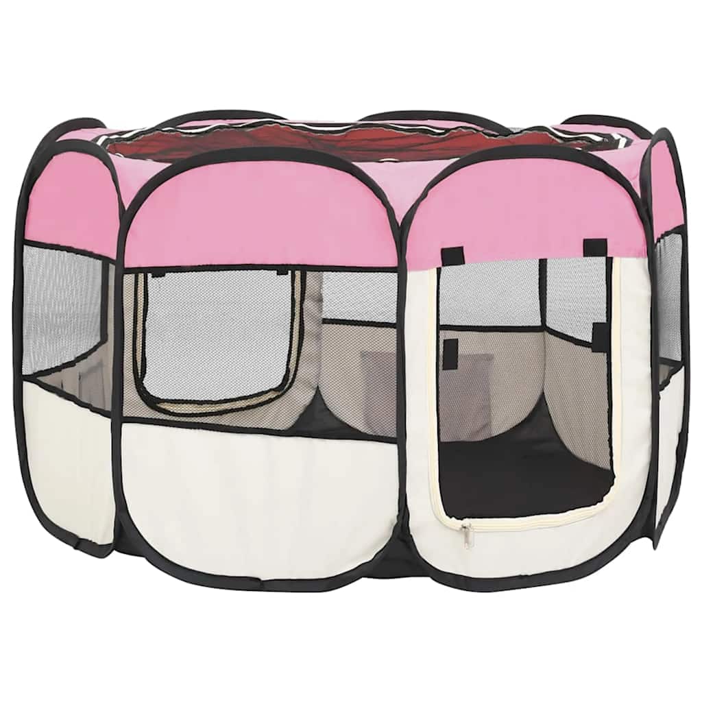 foldbar hundegård med bæretaske 90x90x58 cm pink