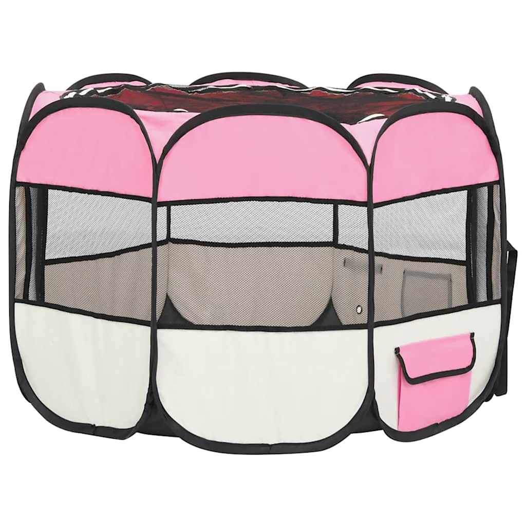 foldbar hundegård med bæretaske 90x90x58 cm pink