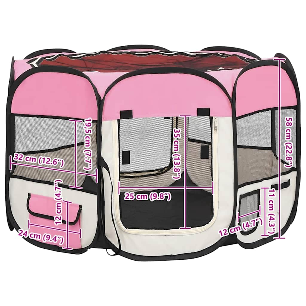 foldbar hundegård med bæretaske 90x90x58 cm pink