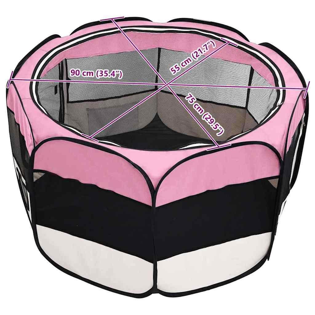 foldbar hundegård med bæretaske 90x90x58 cm pink