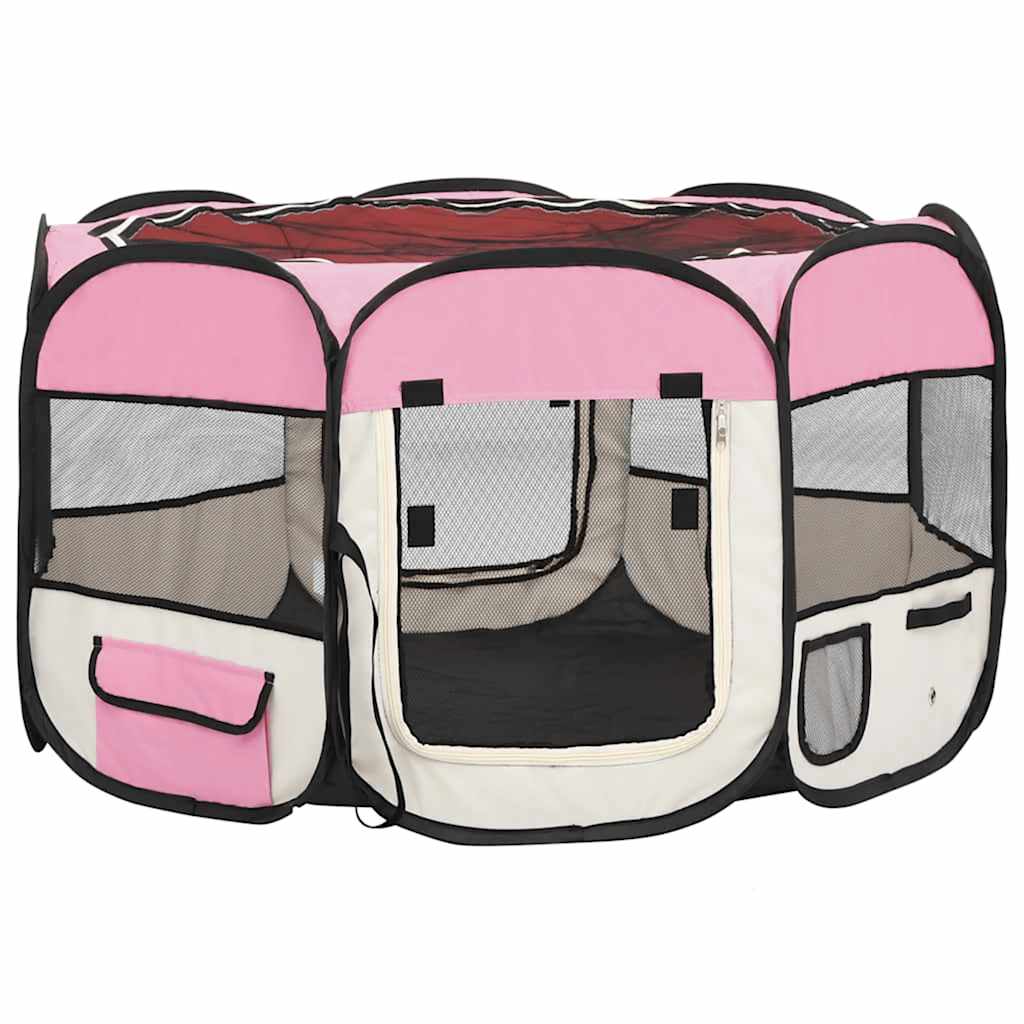 foldbar hundegård med bæretaske 110x110x58 cm lyserød