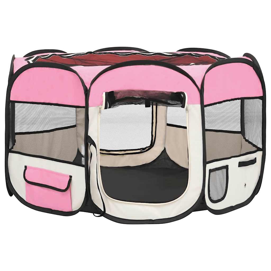 foldbar hundegård med bæretaske 110x110x58 cm lyserød