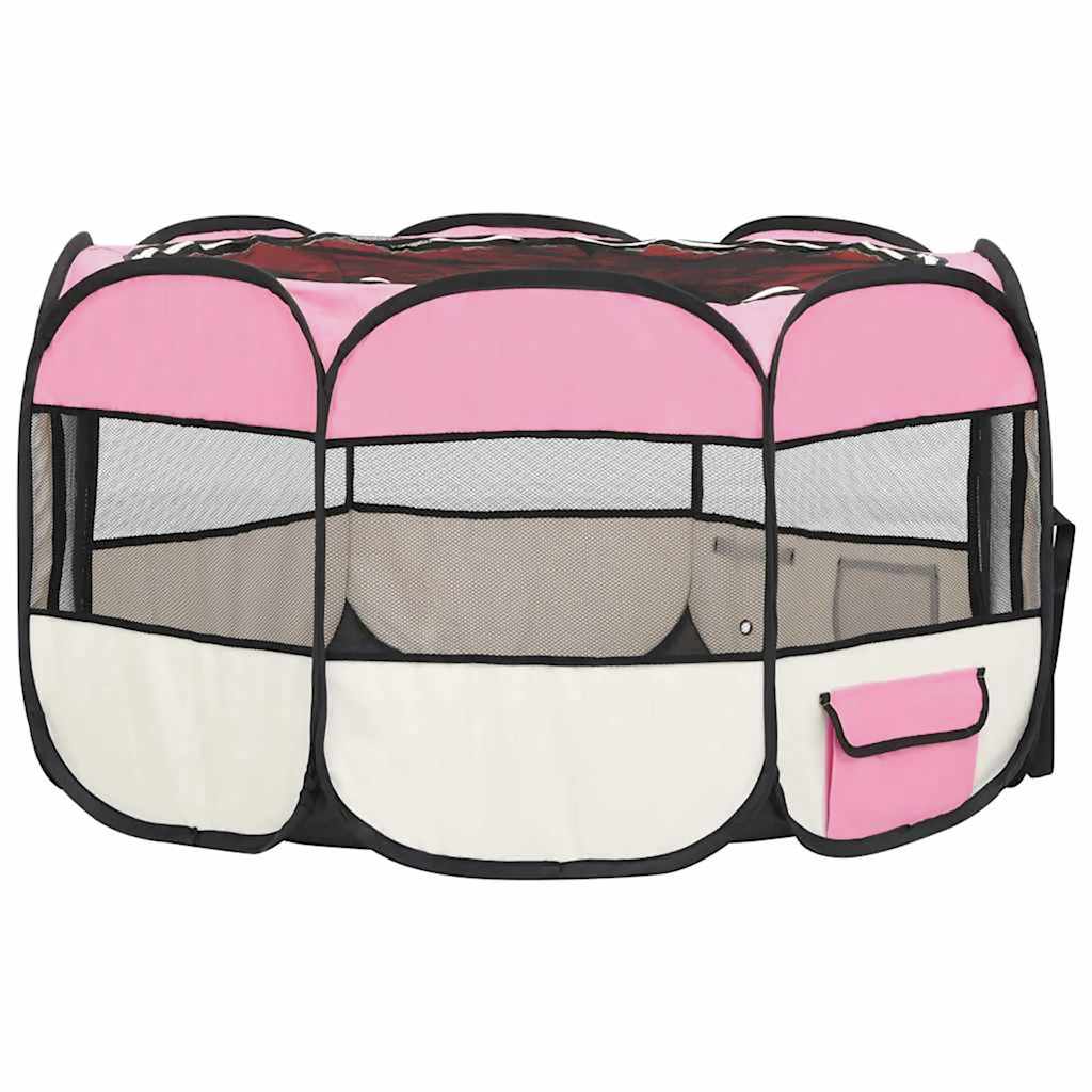 foldbar hundegård med bæretaske 110x110x58 cm lyserød