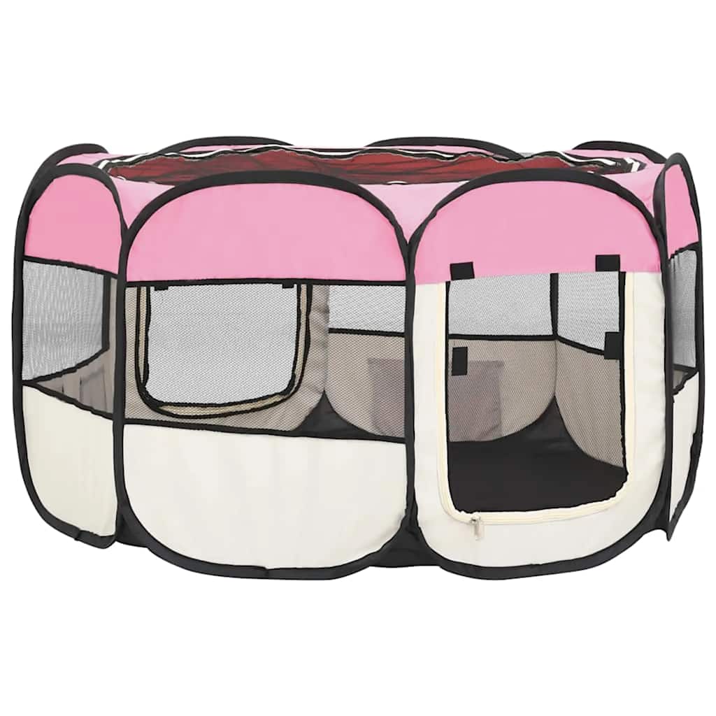 foldbar hundegård med bæretaske 110x110x58 cm lyserød