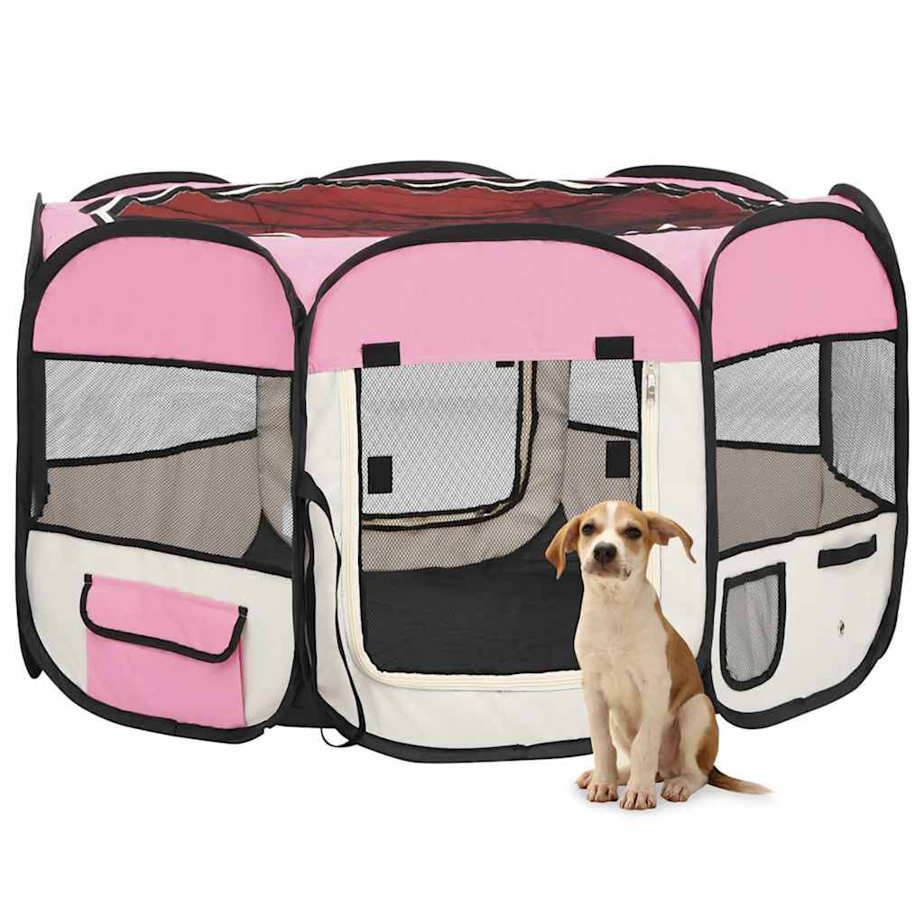 foldbar hundegård med bæretaske 110x110x58 cm lyserød