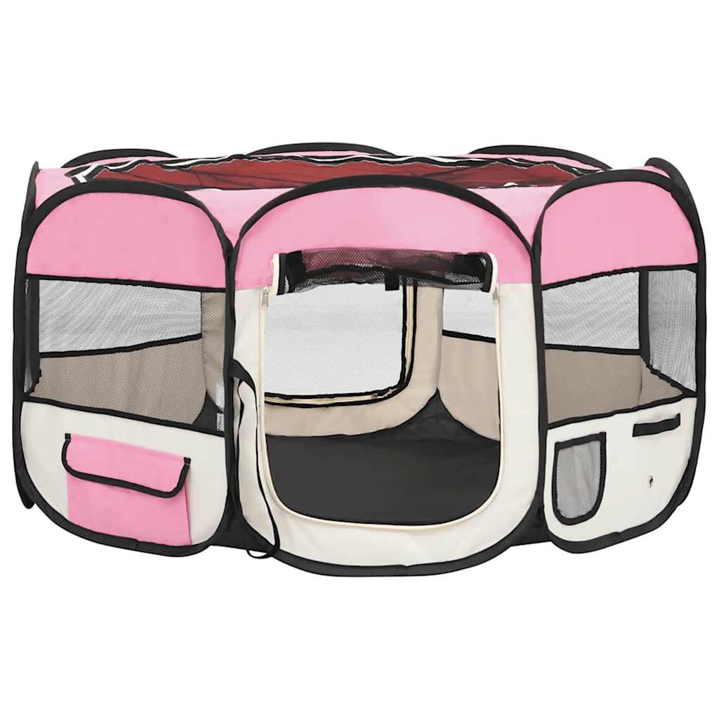 foldbar hundegård med bæretaske 125x125x61 cm lyserød