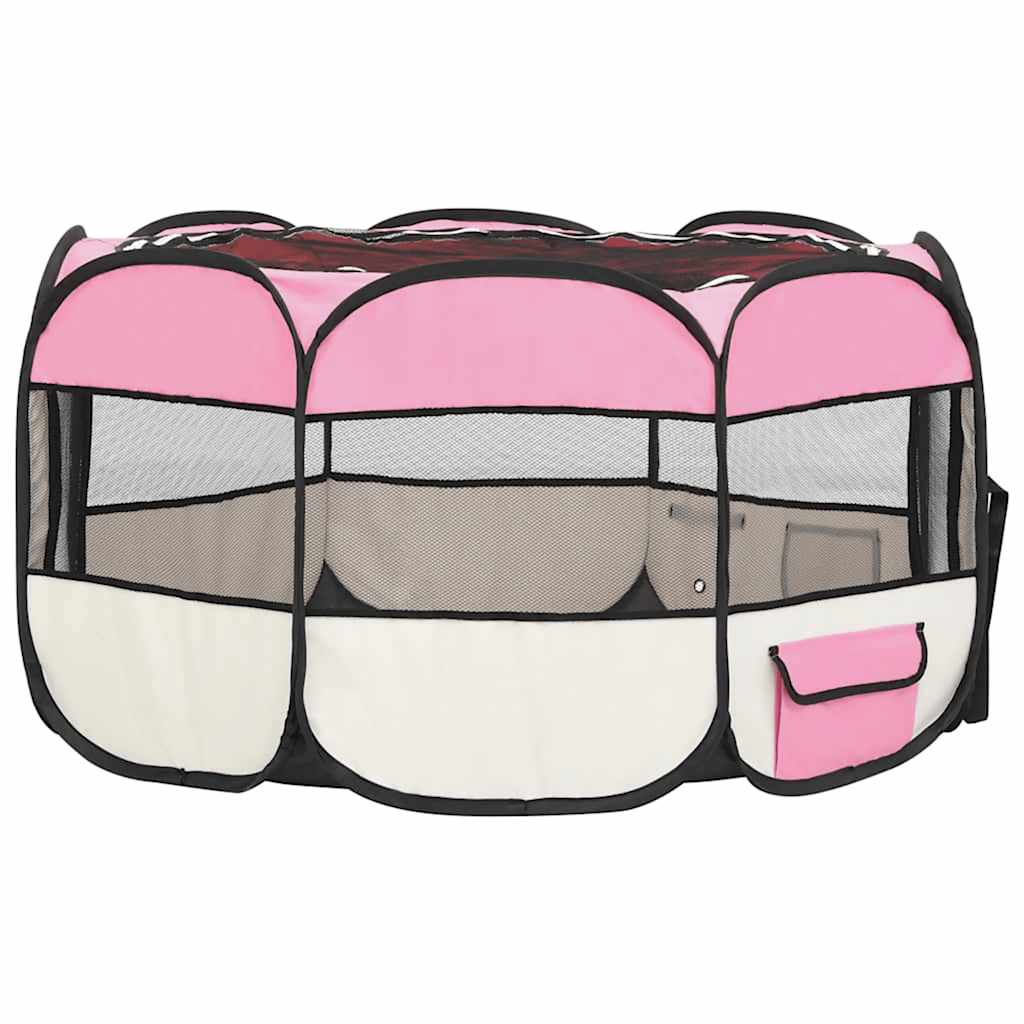 foldbar hundegård med bæretaske 125x125x61 cm lyserød