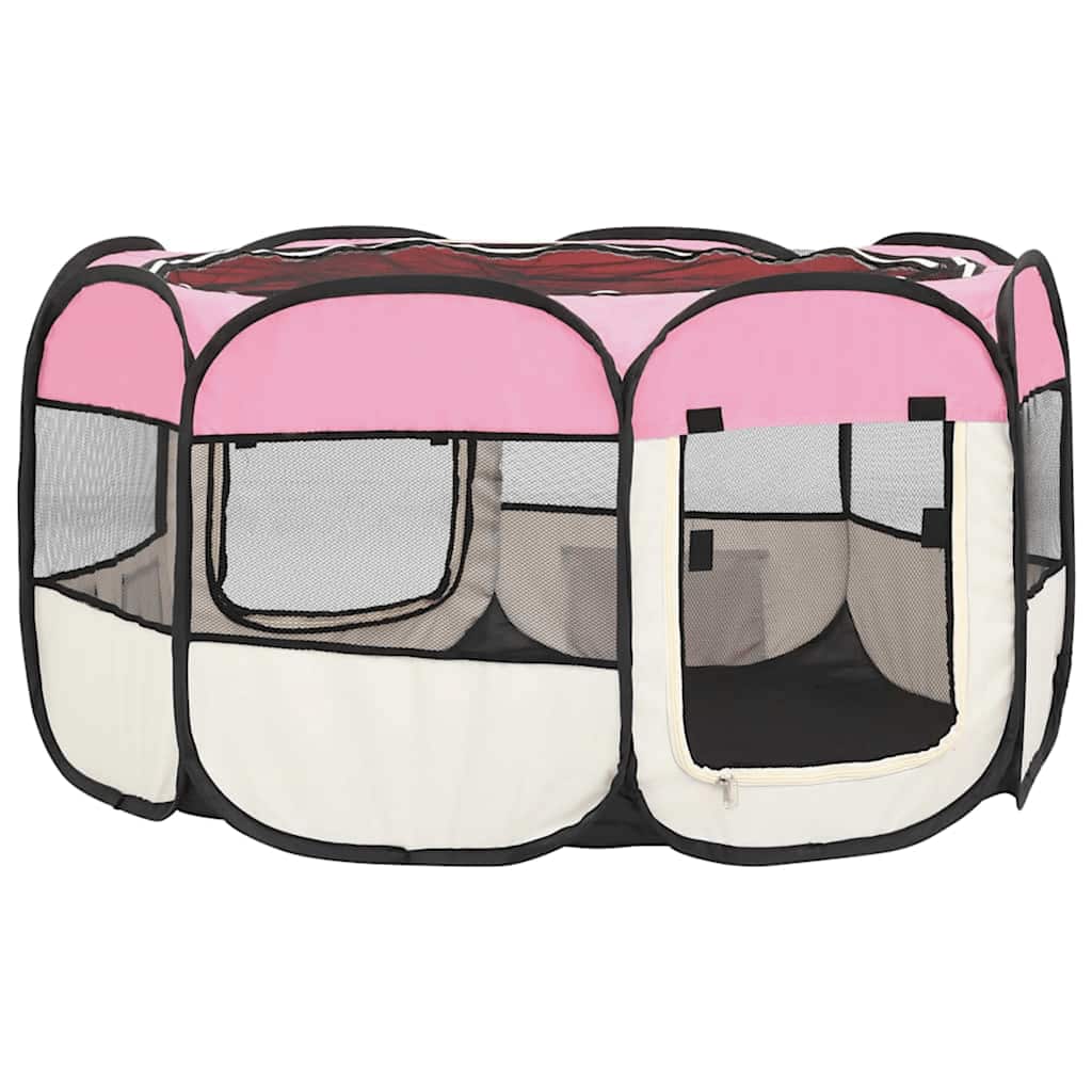 foldbar hundegård med bæretaske 125x125x61 cm lyserød