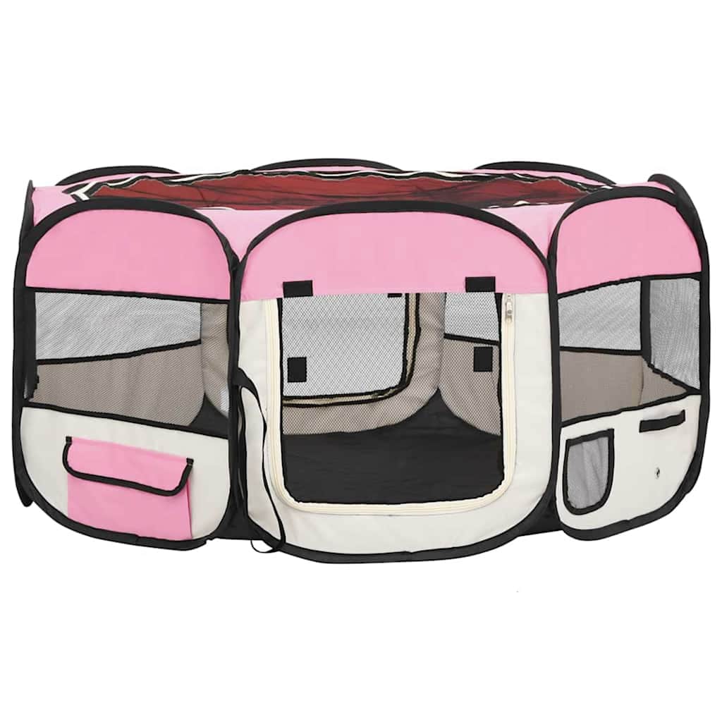 foldbar hundegård med bæretaske 145x145x61 cm lyserød