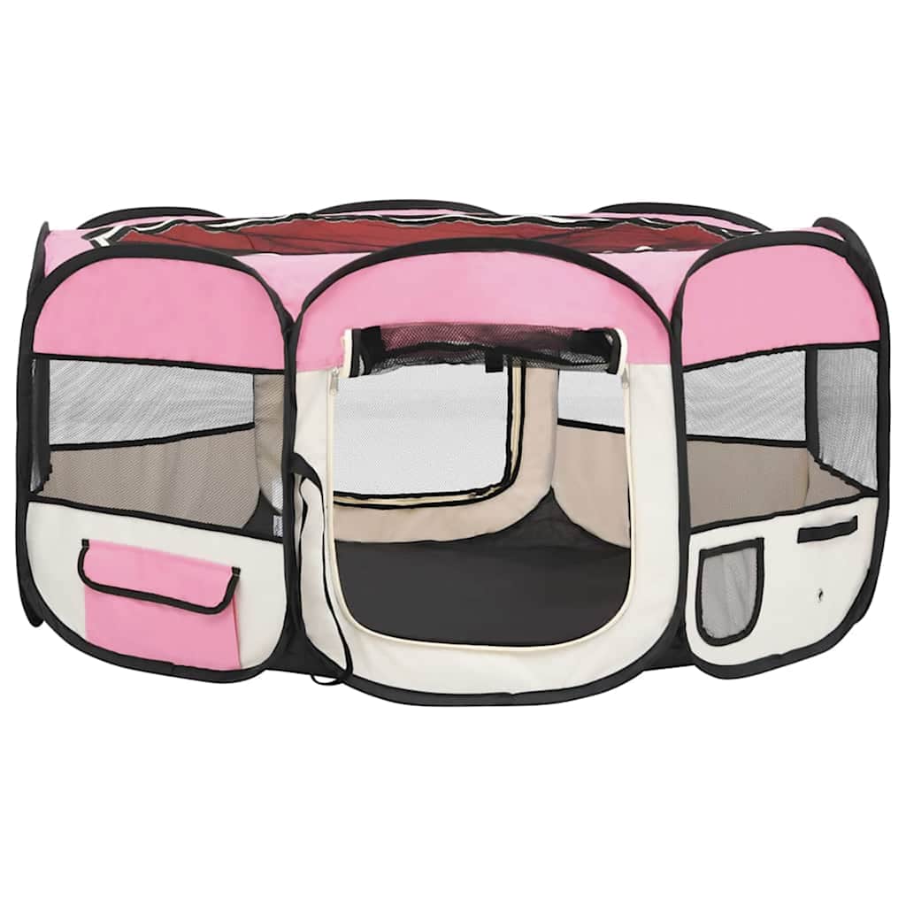 foldbar hundegård med bæretaske 145x145x61 cm lyserød