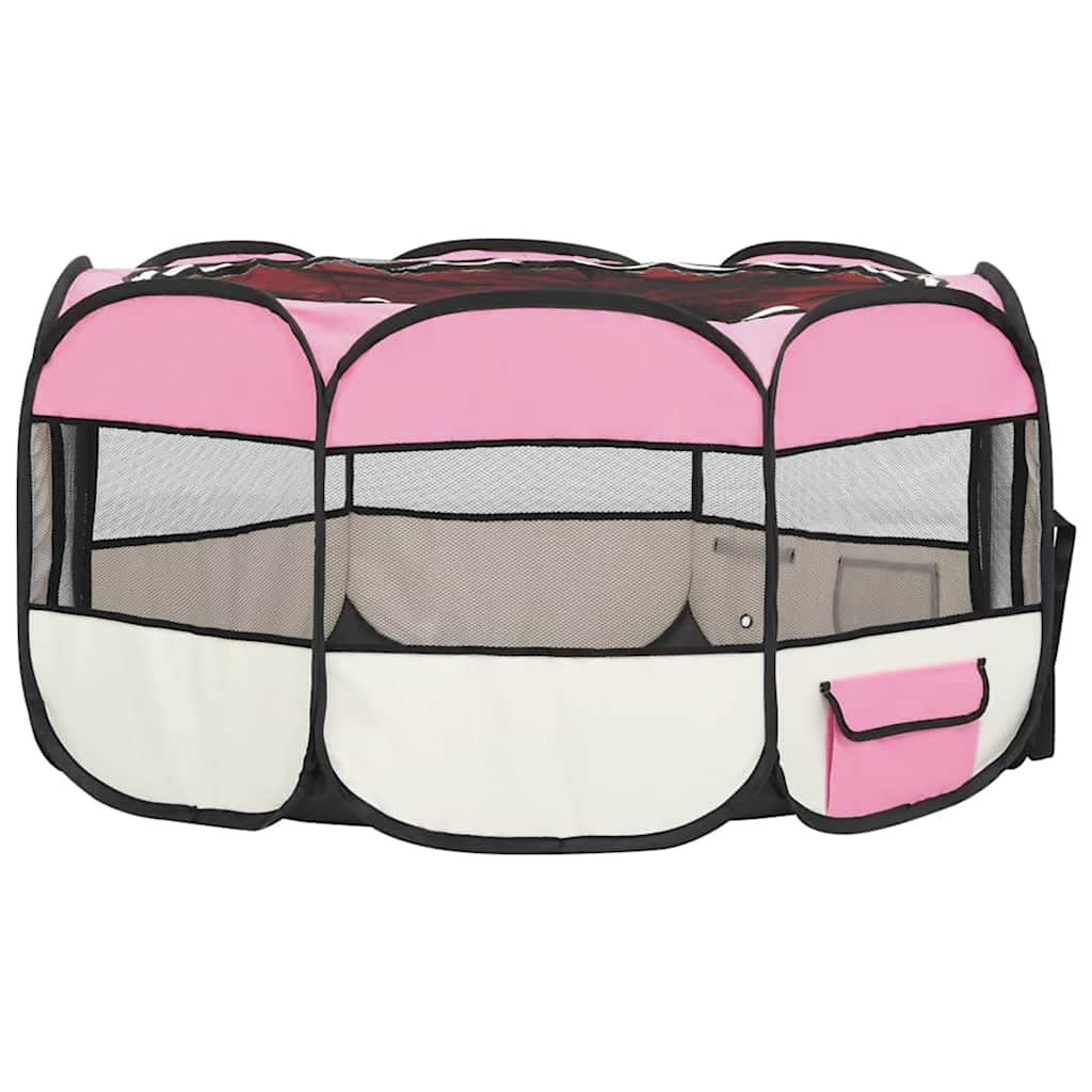 foldbar hundegård med bæretaske 145x145x61 cm lyserød