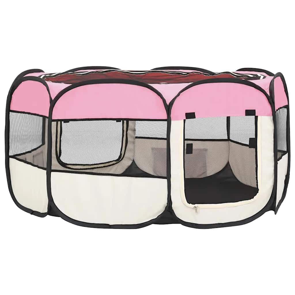 foldbar hundegård med bæretaske 145x145x61 cm lyserød