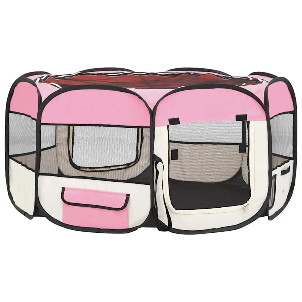 foldbar hundegård med bæretaske 145x145x61 cm lyserød