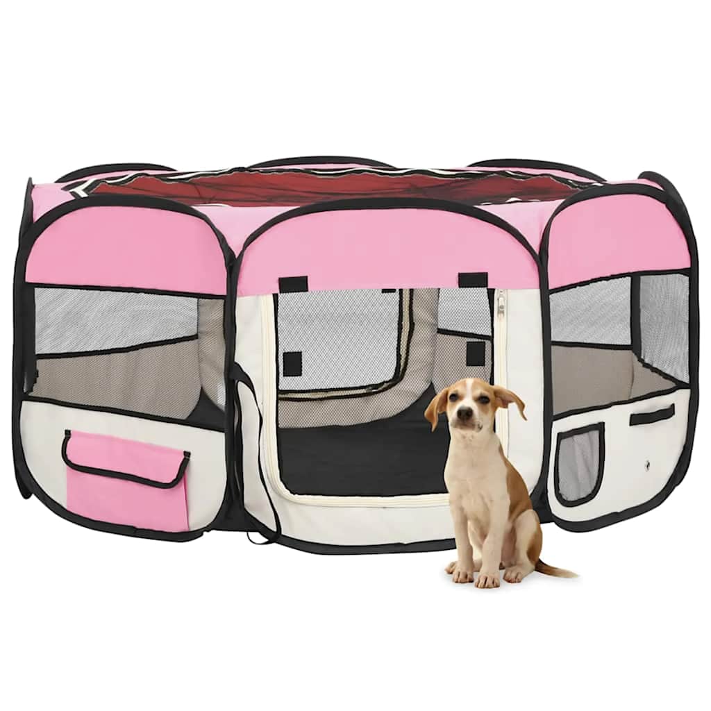 foldbar hundegård med bæretaske 145x145x61 cm lyserød