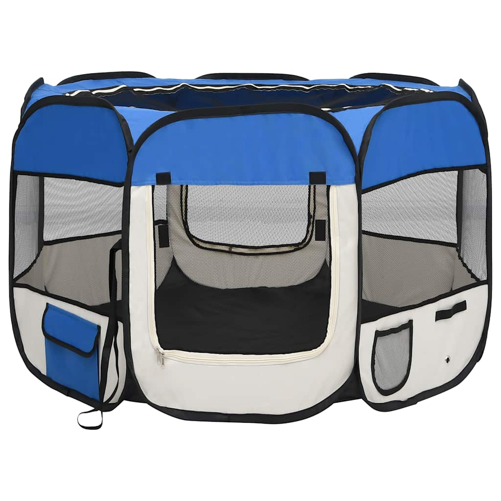 foldbar hundegård med bæretaske 90x90x58 cm blå