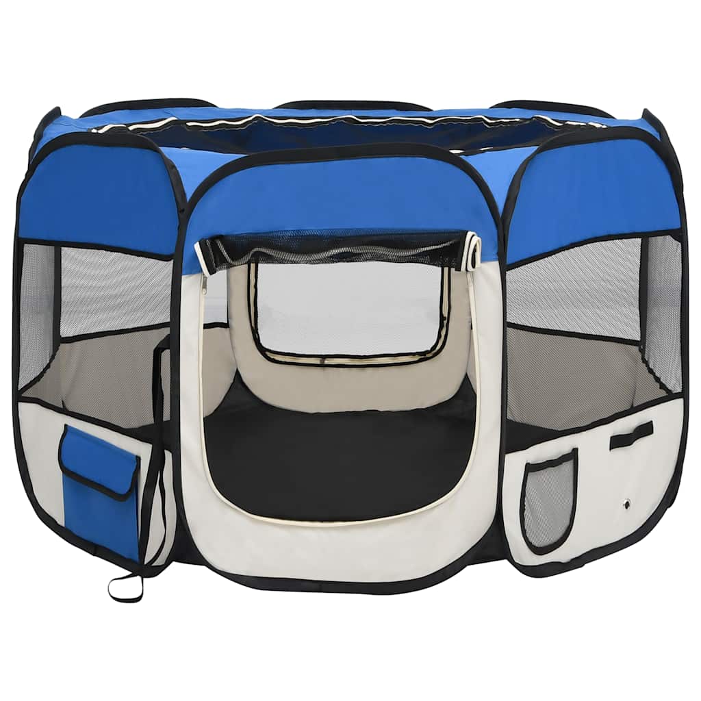 foldbar hundegård med bæretaske 90x90x58 cm blå