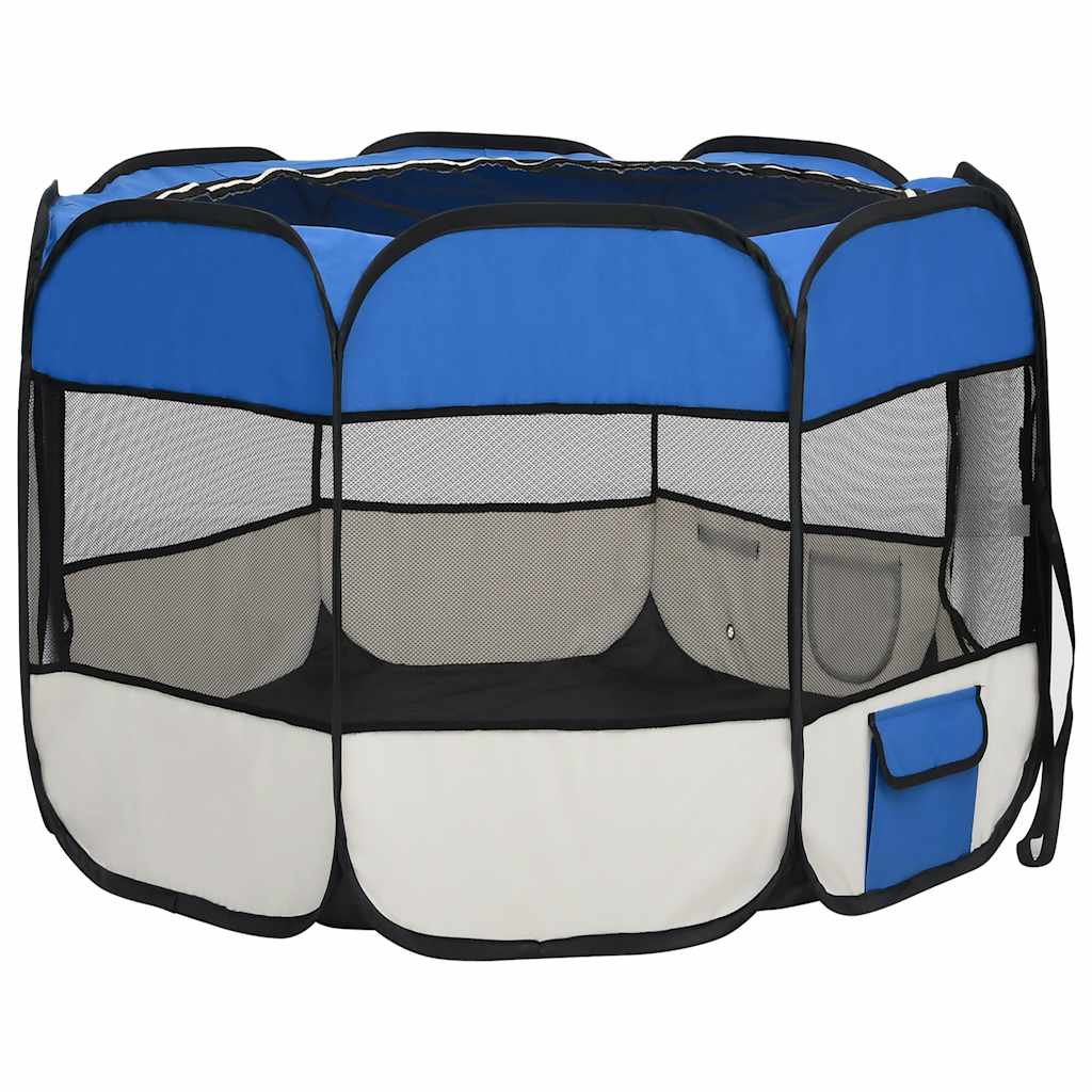 foldbar hundegård med bæretaske 90x90x58 cm blå