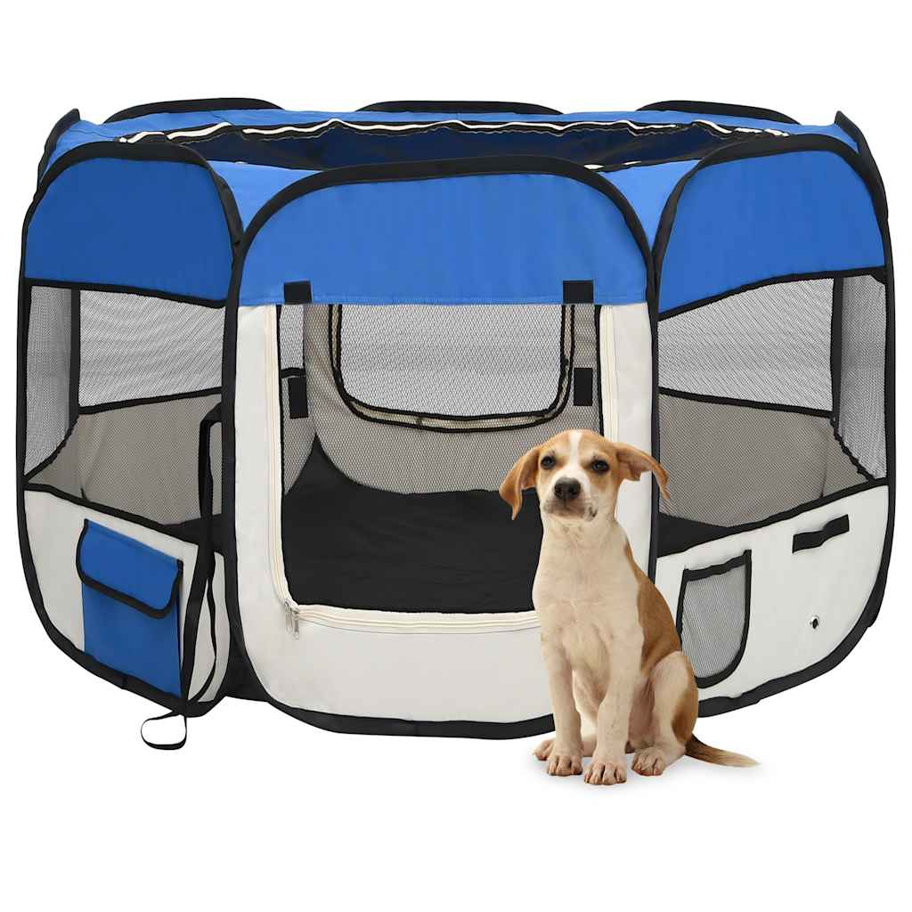 foldbar hundegård med bæretaske 90x90x58 cm blå