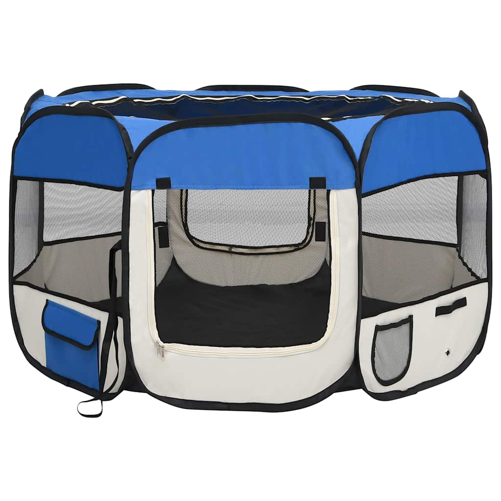 foldbar hundegård med bæretaske 110x110x58 cm blå