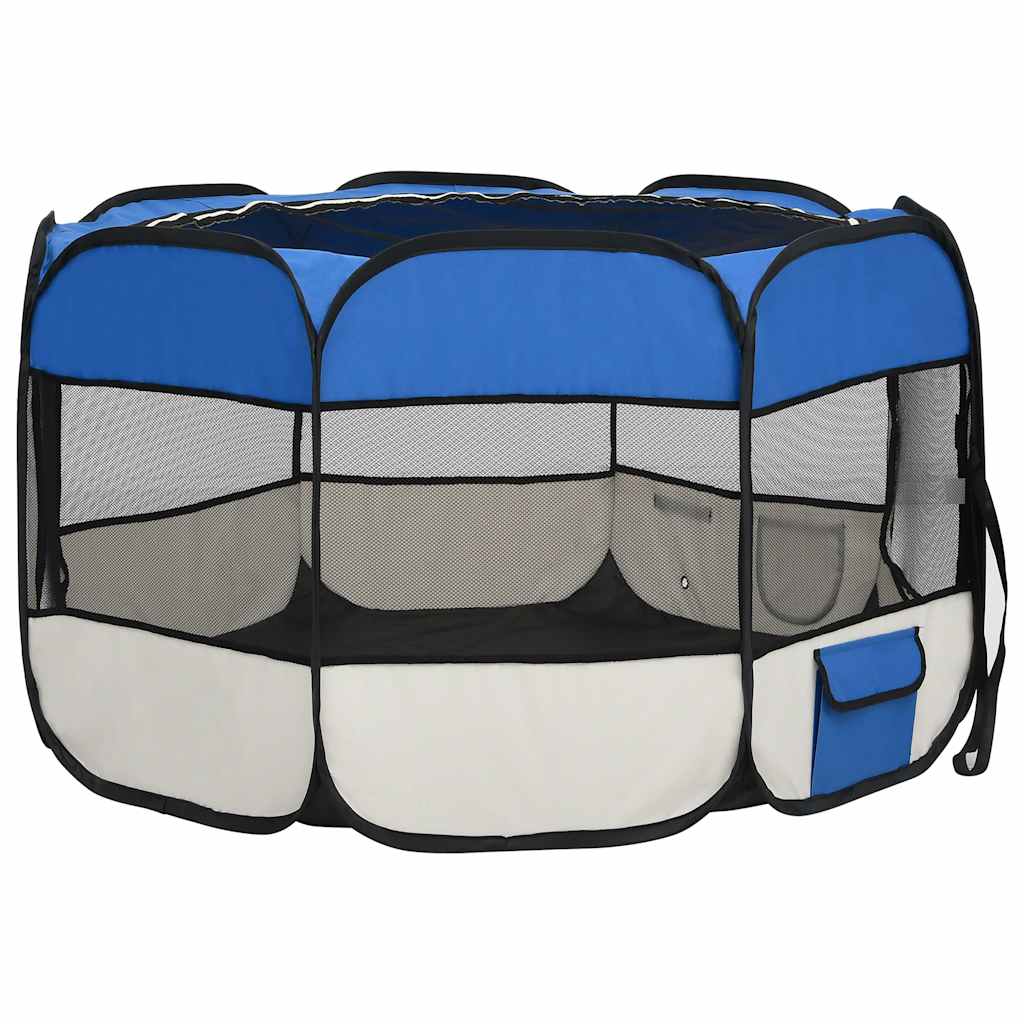 foldbar hundegård med bæretaske 110x110x58 cm blå