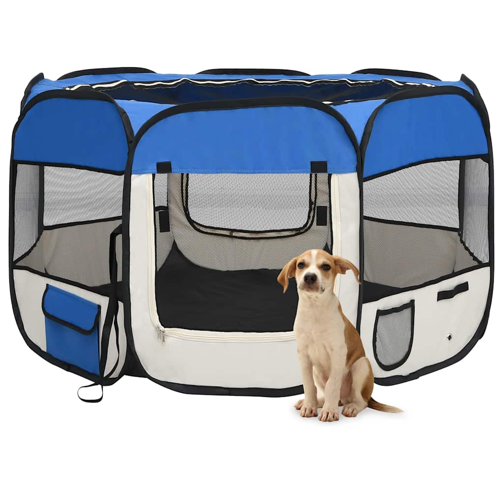 foldbar hundegård med bæretaske 110x110x58 cm blå