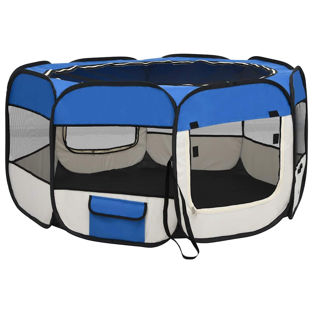 foldbar hundegård med bæretaske 125x125x61 cm blå