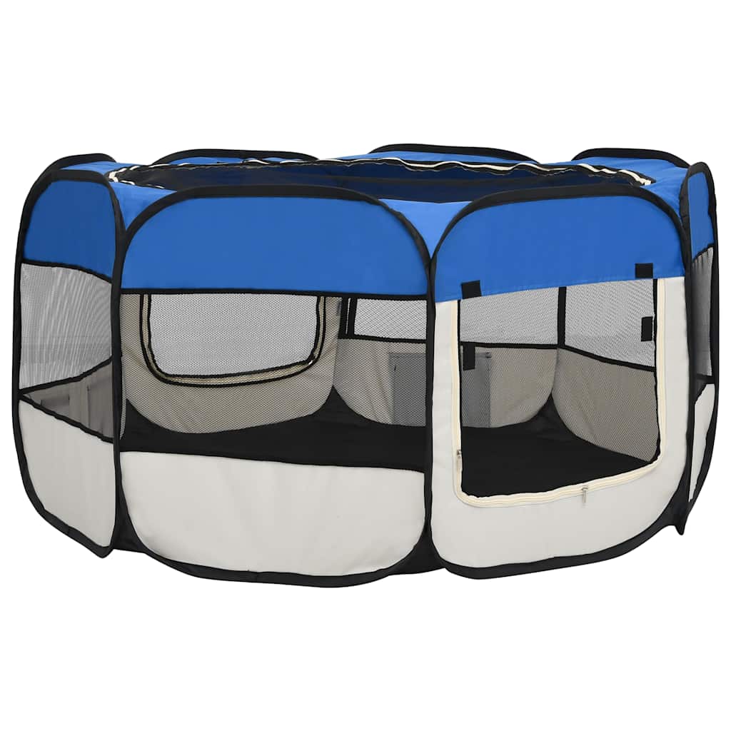 foldbar hundegård med bæretaske 125x125x61 cm blå
