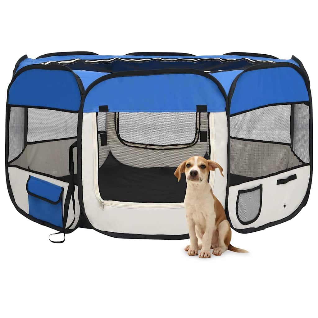 foldbar hundegård med bæretaske 125x125x61 cm blå