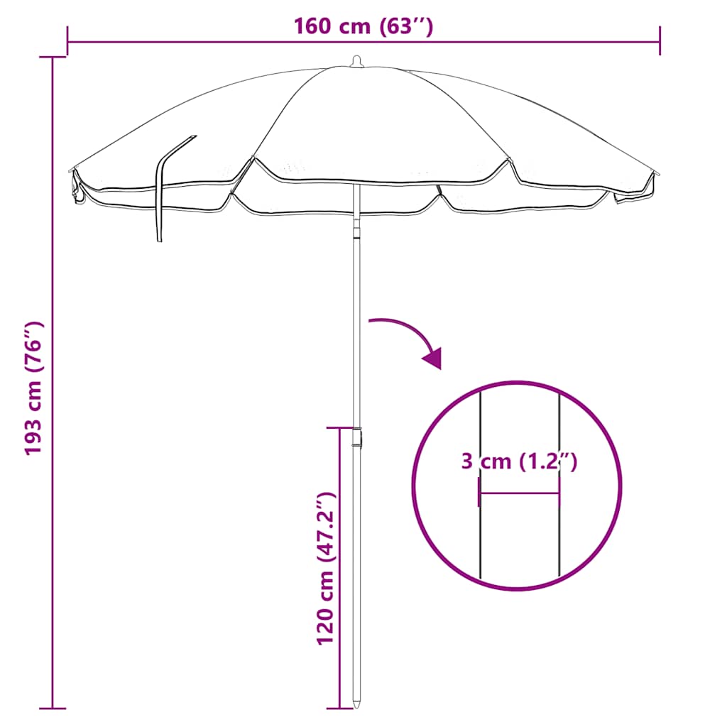 parasol 180 cm stålstang antracitgrå