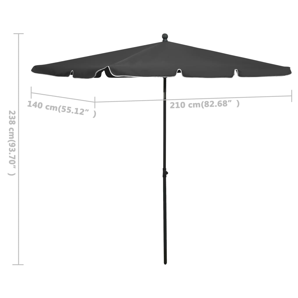 parasol med stang 210x140 cm antracitgrå
